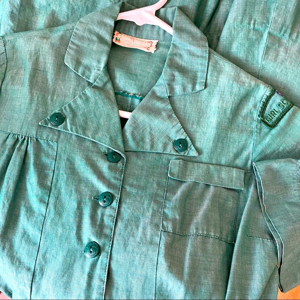 1950 1960 ? Vintage Green Girl Scout uniform dress